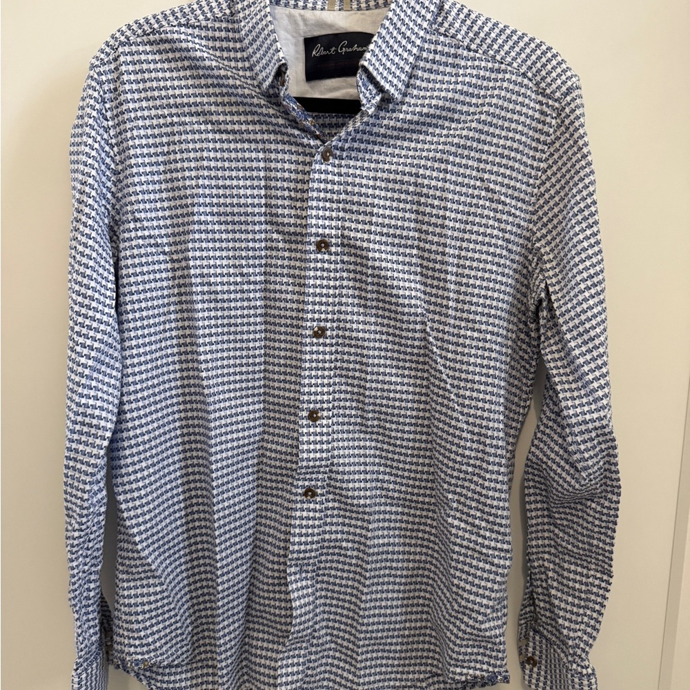 Robert Graham Blue Houndstooth Modern America Tailored Fit Casual Shirt - size M